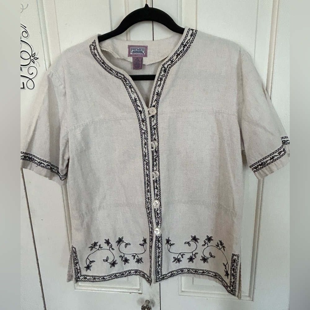 Premier International Blouse 55% Linen 45% Cotton Sz Medium10-12 see measurement